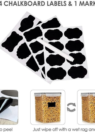 Vtopmart Food Storage Containers 2.5L / 84.5oz, 4 Pieces BPA Free Plastic Airtight Canister for Flour, Sugar, Baking Supplies, with 4 Measuring Cups and 24 Labels, Black