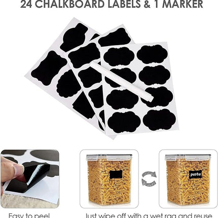 Vtopmart Food Storage Containers 2.5L / 84.5oz, 4 Pieces BPA Free Plastic Airtight Canister for Flour, Sugar, Baking Supplies, with 4 Measuring Cups and 24 Labels, Black