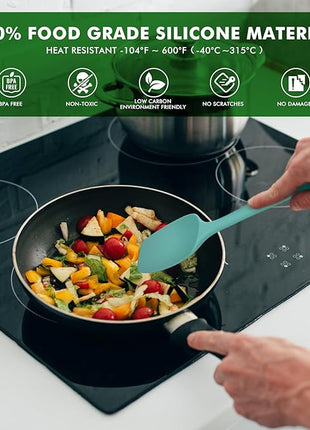 HOTEC 600°F Heat Resistant Silicone Rubber Spatula Set for Baking, Cooking, and Mixing Non Stick Dishwasher Safe BPA-Free Aqua Sky set of 4