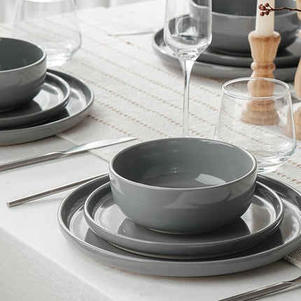 Famiware Milkyway Plates and Bowls Set, 18 Pieces Dinnerware Sets, Dishes Set for 6, Dark Gray