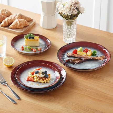 vancasso Starry Dinnerware Set for 4, Handmade Reactive Glaze Stoneware 12 Pieces Plates and Bowls Sets, Dishwasher and Microwave Safe Dish Set, Red