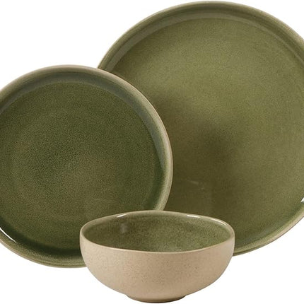 Gibson Elite Manila Bay 12-Piece Stoneware Dinnerware Set, Service for 4, Reactive Glaze Modern Artisan Plates, Bowls & Mugs, Green, Round Design