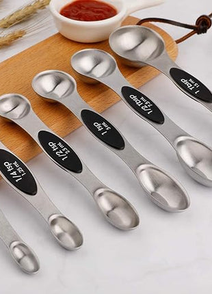 Magnetic Measuring Spoons Set of 6 Stainless Steel Dual Sided Stackable Teaspoon for Measuring Dry and Liquid Ingredients
