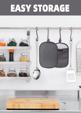 Hovico 2PCS Silicone Pot Holders, Oven Mitts Heat Resistant Hot Pads with Pockets, Non Slip Pot Holder for Kitchen Baking and Cooking| 9.8 x 7 Inches | Towel Cloth Interior Lining - Gray