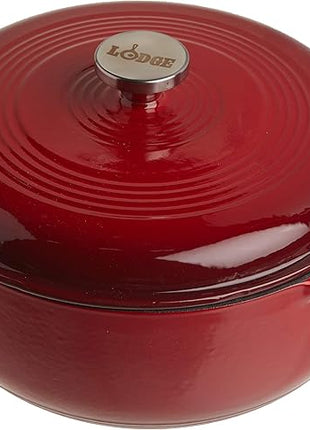 Lodge 6 Quart Enameled Cast Iron Dutch Oven with Lid – Dual Handles – Oven Safe up to 500° F or on Stovetop - Use to Marinate, Cook, Bake, Refrigerate and Serve – Island Spice Red