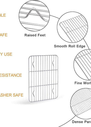 TeamFar Toaster Oven Pan Tray with Cooling Rack, Stainless Steel Toaster Ovenware Pan, Compact 8''x10.5''x1'', Healthy & Non Toxic, Rust Free & Easy Clean - Dishwasher Safe