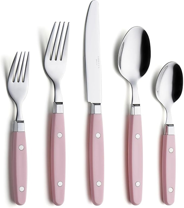 ANNOVA Silverware Set, Retro/Rivet Colorful Stainless Steel Tableware Kitchen Flatware Set Utensils, Includes Dinner Knives, Forks, Spoons, Salad Forks & Dessert Spoons (Light Pink, 20 Pieces)