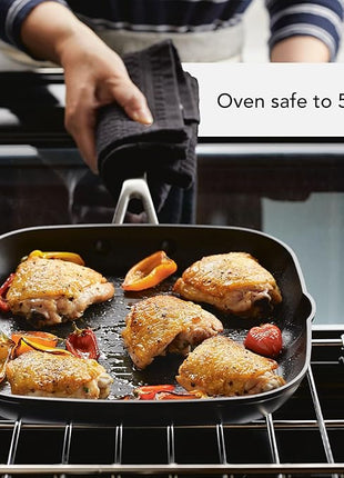 KitchenAid Hard Anodized Induction Nonstick Square Grill Pan/Griddle with Pouring Spouts, 11.25 Inch, Matte Black