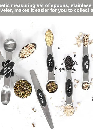 Magnetic Measuring Spoons Set Stainless Steel with Leveler-9pcs Stackable Metal Tablespoon Measure Spoon for Baking-Measuring Cups and Spoon Set Kitchen Gadgets Apartment Essentials Fits in Spice Jars
