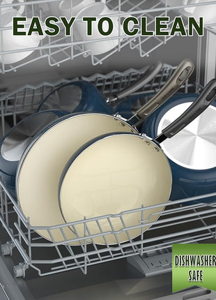 Cook N Home Pots and Pans Set Nonstick, 10-Piece Ceramic Kitchen Cookware Sets, Nonstick Cooking Set with Saucepans, Frying Pans, Dutch Oven Pot with Lids, Blue