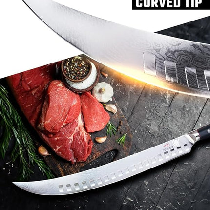 DALSTRONG Butcher Knife - 12.5 inch Slicer - Shogun Series ELITE - Japanese AUS-10V Super Steel - Black G10 Handle - Vacuum Treated Cimitar Meat Breaking Knife Gift - Sheath Included