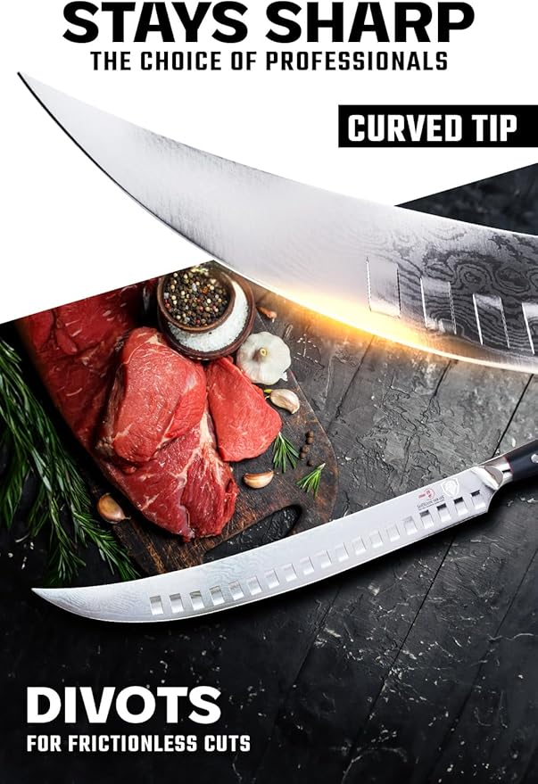 DALSTRONG Butcher Knife - 12.5 inch Slicer - Shogun Series ELITE - Japanese AUS-10V Super Steel - Black G10 Handle - Vacuum Treated Cimitar Meat Breaking Knife Gift - Sheath Included