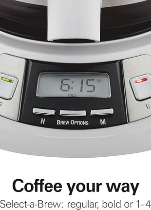 Hamilton Beach 12 Cup Programmable Drip Coffee Maker with 3 Brew Options, Glass Carafe, Auto Pause and Pour, White (46294)
