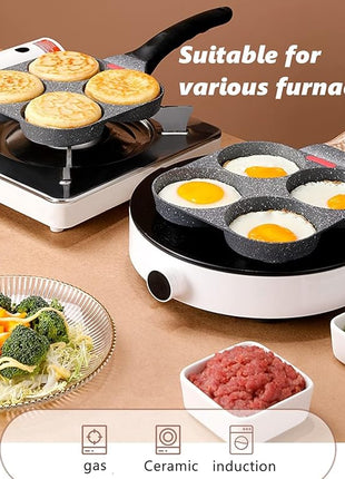 4-Cup Egg Pan Nonstick, and Granite Egg Frying Pan, Versatile Breakfast Skillet for Eggs, Pancakes, Plett, Crepes, Compatible with Gas Stove and Induction Cooktop