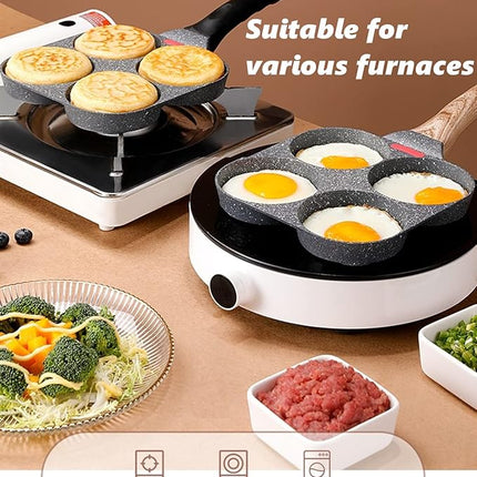 4-Cup Egg Pan Nonstick, and Granite Egg Frying Pan, Versatile Breakfast Skillet for Eggs, Pancakes, Plett, Crepes, Compatible with Gas Stove and Induction Cooktop