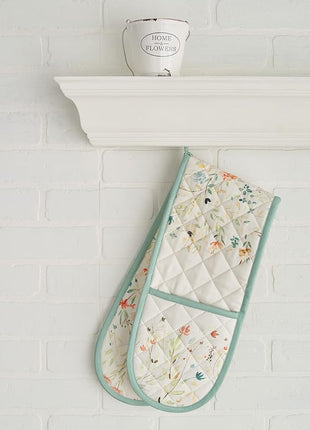 Maison d' Hermine Double Oven Mitts 100% Cotton 7"x35" Double Oven Mitt Heat Resistant BBQ Cooking Gloves with Loop, Baking, Grilling, Home, Kitchen, Handling Hot Pans Spring Summer (Colmar)