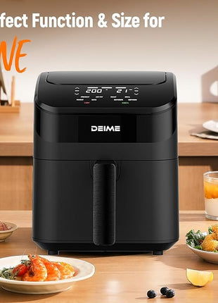 DEIME Air Fryer 4.5 Qt, Small Airfryer Digital Space Saving Compact, Bake, Reheat, Roasts for Quick Easy Meals, Mini Compact & Quiet, Nonstick & Dishwasher Safe Basket with Toast Rack (Black)