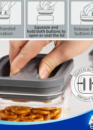 MR.SIGA 4 Pack Airtight Food Storage Container Set, BPA Free Kitchen Pantry Organization Canisters with One-handed Leak Proof Lids, 1L / 33.8oz, Medium, Gray