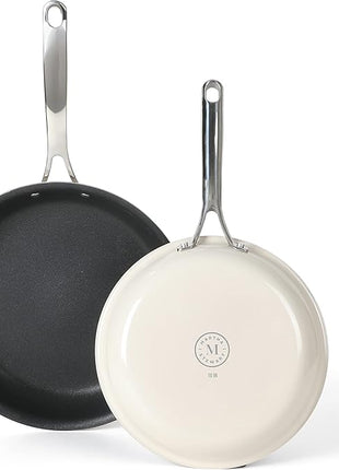 Martha Stewart Lockton 2 Piece 10" & 12" Heavy Gauge Aluminum Premium Nonstick Fry Pan Set - Linen