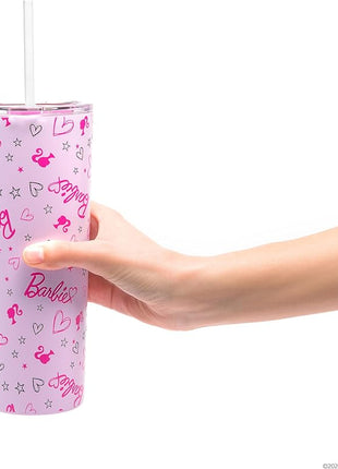 Dragon Glassware x Barbie Vacuum Insulated Tumbler with Lid and Straw - 24 oz Tumbler Cup with 2 Straws - Stainless Steel Tumbler with Straw for Water, Iced Tea - Travel Coffee Tumbler - Love Out Loud