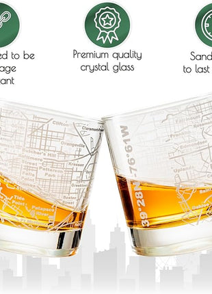 Greenline Goods Whiskey Glasses - 10 Oz Tumbler Set for Baltimore lovers, Etched with Baltimore City Map Old Fashioned Rocks Glass - Set of 2