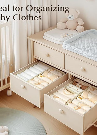 DIMJ Drawer Organizers Clothes, Set of 6 Dresser Organizer Bins, Fabric Closet Organizers and Storage, Shallow Drawer Dividers for Nursery, Clothing, Baby Clothes, Socks, Underwears, Tie (Beige)