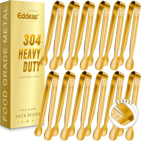 12 PCS Small Serving Tongs, 6" Mini Gold Sugar Tongs, Stainless steel Small Kitchen Tiny Food Tongs for Serving Food, Coffee Bar, Tea Party, Desserts Party and Ice Bucket