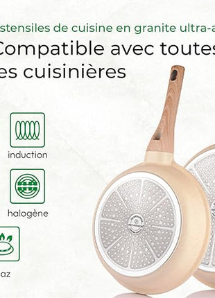 JUST PERFECTO Induction Pots Set - Pan Set with Lid - Induction Pots Set - Pots & Pans Set without PTFE and PFOA - Cookware Pot Set Induction 21 Pcs (Beige)