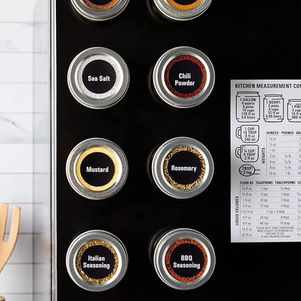 Talented Kitchen Magnetic Spice Jars for Refrigerator - 3 oz, Stainless Steel, Set of 12 - Spice Containers with Labels - Magnetic Travel Containers & Camper Must-Haves