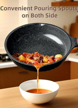 Vinchef Non Stick Frying Pans Set,10" & 12" Ceramic Pan with Lid, Deep Frying Pan & Saute Skillet, PFAS PFOA & PTFE Free, Visual Heat Indicator, Induction Ready, Frying Pans Nonstick Skillet with Lid