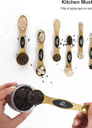 Magnetic Measuring Spoons Set Stainless Steel with Leveler, Stackable Metal Tablespoon Measure Spoon for Baking, Measuring Cups and Spoon Set Kitchen Gadgets Apartment Essentials Fits in Spice Jars