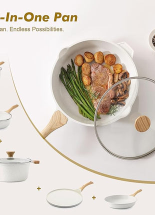 SENSARTE Nonstick Frying Pan Skillet with Lid 3.5/4.5/5QT, Ceramic Saute Pan,Deep Fring Pan Non-toxic Cooking Pot, Stay-cool Handle, Induction Compatible, PFAS Free