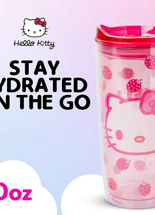 Silver Buffalo Sanrio Hello Kitty Strawberry Double Wall Travel Tumbler with Slide Close Lid, 20 Ounces