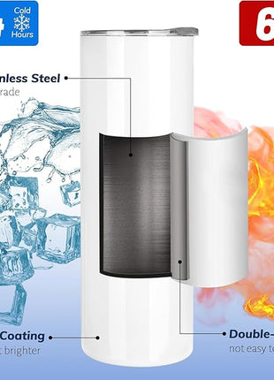 Joyclub Sublimation Tumblers Blanks 20 oz Skinny Straight Tumblers Bulk Stainless Steel Insulated Sublimation Cups with Lids and Straw, Gift Box