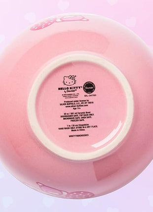Silver Buffalo Sanrio Hello Kitty Strawberry Milk Japanese Character Ceramic Ramen Noodle Rice Bowl with Chopsticks, Microwave Safe, Pink, 20 Ounces