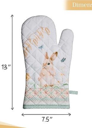 Maison d' Hermine Oven Gloves 100% Cotton Oven Mitt 7" x 13" with Loop Heat Resistant, BBQ, Cooking Gloves, Baking, Grilling, Kitchen, Handling Hot Pans Spring/Summer (Pack of 1, Easter Dew)