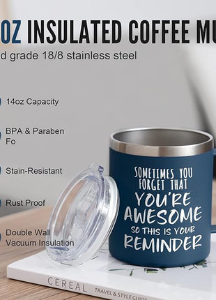 NOWWISH Inspirational Coffee Mug for Men, 14oz Vacuum Insulated Stainless Steel Cup, You Are Awesome Gift for Husband, Boyfriend, Dad - Navy Blue