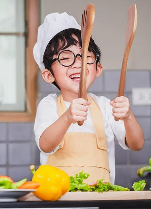 Acacia Wooden Spoons for Cooking: 5-Piece Kitchen & Cooking Utensils Set - Wooden Spatula, Slotted & Pasta Spoon - Essential Wooden Utensil Set