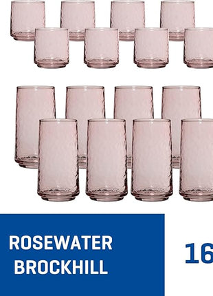 Anchor Hocking Rosewater Brockhill Drinking Glasses (16-Pieces, 12-ounce and 18-ounce, dishwasher safe)