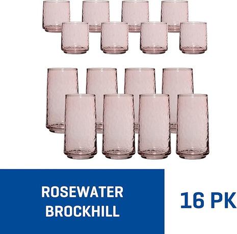 Anchor Hocking Rosewater Brockhill Drinking Glasses (16-Pieces, 12-ounce and 18-ounce, dishwasher safe)