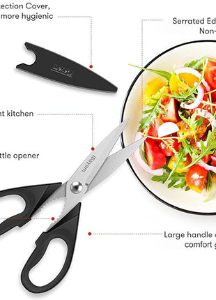 iBayam Stocking Stuffers for Men, White Elephant Gifts for Adults, Kitchen Scissors All Purpose Kitchen Shears 8.5" Cooking Scissors with Sheath, Black Accessories, Gadgets Utensils
