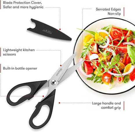 iBayam Stocking Stuffers for Men, White Elephant Gifts for Adults, Kitchen Scissors All Purpose Kitchen Shears 8.5" Cooking Scissors with Sheath, Black Accessories, Gadgets Utensils