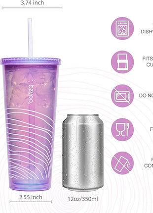 bzyoo SIP 24oz (710ml) Double Wall Plastic Tumbler with Lid and Straw Cold Drink Travel Mug Reusable Ice Coffee Tea Cup Perfect for Office Poolside Parties Gifts Color: Pearl Purple