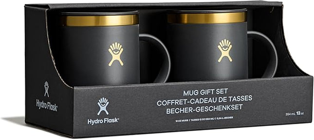 Hydro Flask Coffee Mug Gift Set - Insulated Stainless Steel, Non-Spill, Leak Proof Travel Mugs 12 Oz Black Tie Set