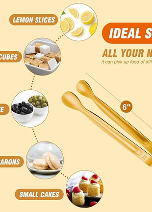 12 PCS Small Serving Tongs, 6" Mini Gold Sugar Tongs, Stainless steel Small Kitchen Tiny Food Tongs for Serving Food, Coffee Bar, Tea Party, Desserts Party and Ice Bucket