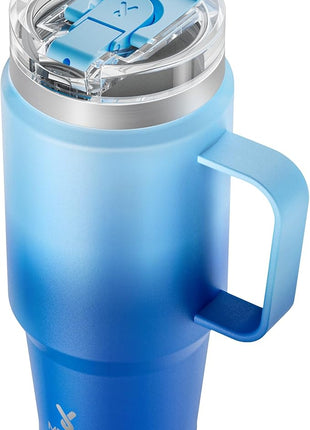 Meoky 32oz Tumbler with Handle, Stainless Steel Travel Mug with 2-in-1 Straw and Sip Lid, Vacuum Insulated Coffee Mug, 100% Leak Proof, Keeps Cold for 24 Hours or Hot for 8 Hours (Sky)