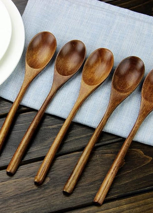 AOOSY Spoons, Wooden Spoons for Eating, 6 Pieces Japanese Natural Plant Ellipse Wooden Ladle Spoon Set for Cooking Mixing Stirring Honey Tea Soda Dessert Coconut Bowl Nonstick Pots Kitchen