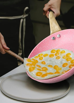 Frying Pan Nonstick, 11 Inch Pink Egg Pan, Non Stick Fry Pan 100% PTFE PFOA-Free Omelet Pan, Toxin-Free Skillets Stone Cookware, Anti-Warp Base with All Stove Tops Available, Induction Compatible