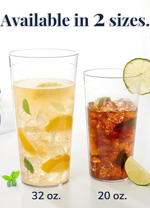 US Acrylic Cafe Plastic Reusable Tumblers (Set of 16) 20-ounce Water Cups in Clear | Value Set of Restaurant Style Drinking Glasses, Stackable, BPA-free, Made in the USA | Top-rack Dishwasher Safe
