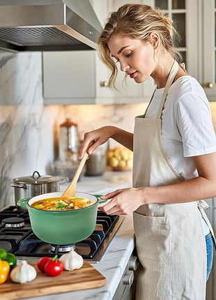 Dutch Oven,Cast Iron Dutch Ovens,Dutch Oven Pot with Lid,3 QT Enamel Dutch Pot,Dutch Ovens with Dual Handles,Cast Iron Pot for Braiser,Cooking,Gifts for Family,Green